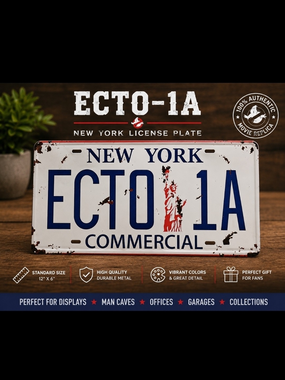 Ghostbusters ECTO-1A New York License Plate Metal Sign Movie Replica DecorNEW!!